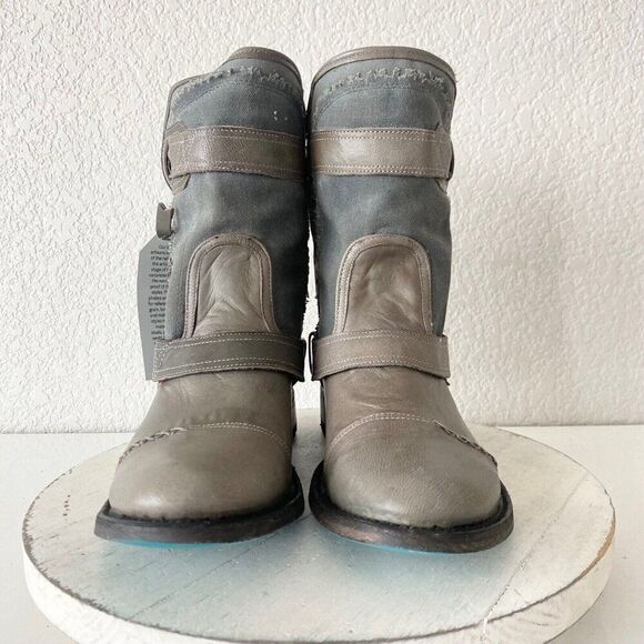 Lane Boots Womens Gray Leather Canvas Mid-Calf Western Moto Style Zip Size 7.5 - Picture 5 of 11